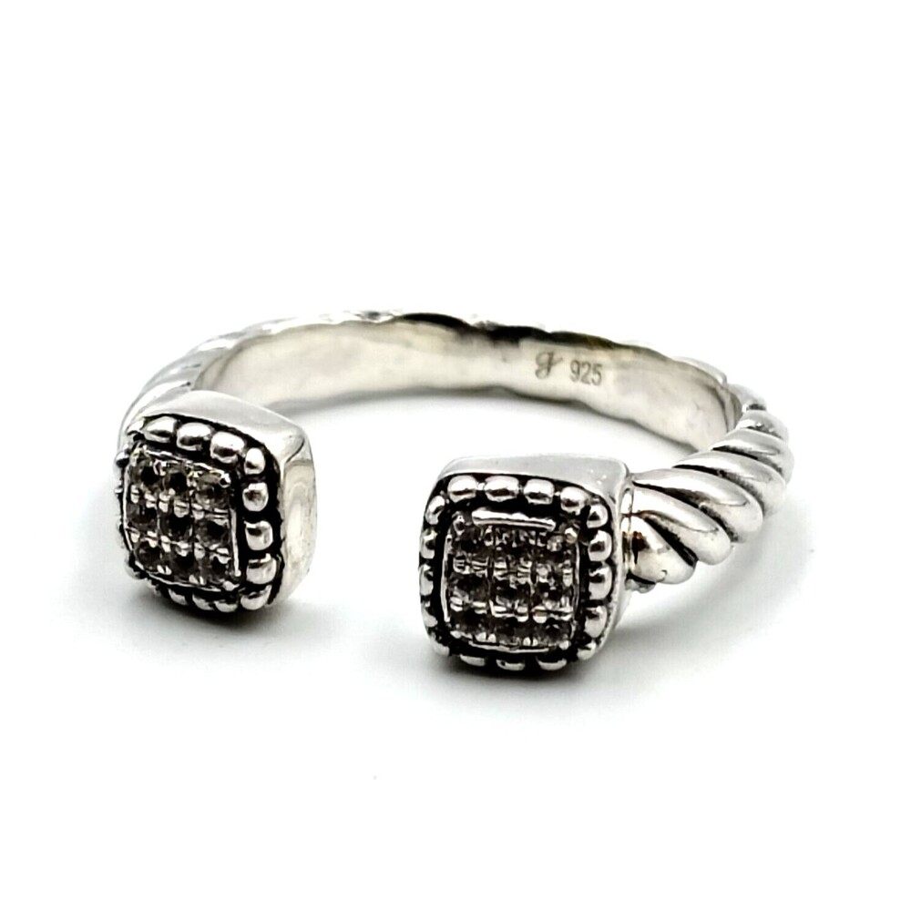 Samuel B Behnam Sterling Silver 925 White Topaz Cable Design Split Ring Sz 7.5